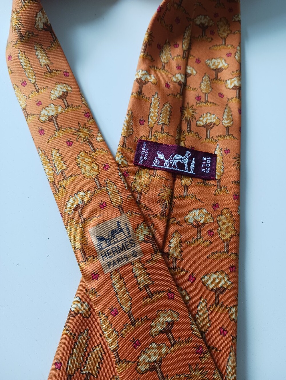 Hermes 7429 HA Vintage 1990s  Trees And Buterflies Silk Tie - Picture 13 of 14